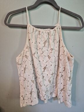 Anthropologie Cream Floral Lace Halter Cami